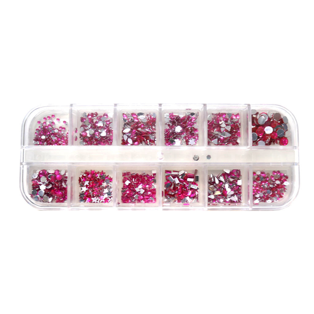 Pink Assorted Rhinestone 12pc Diamond Nail Supplies