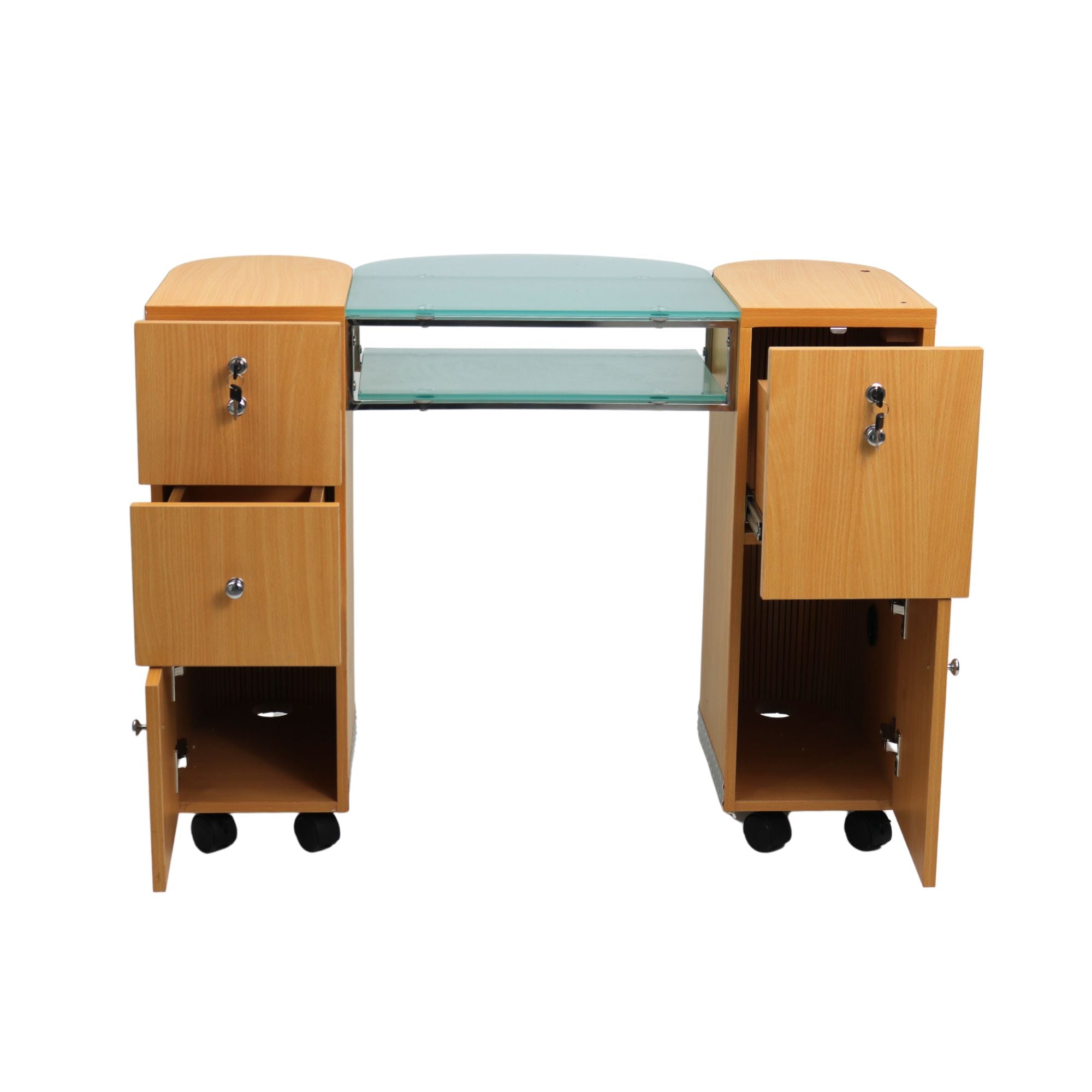 Bella Table 10 - Wood (Silver Trim, Glass Centre)