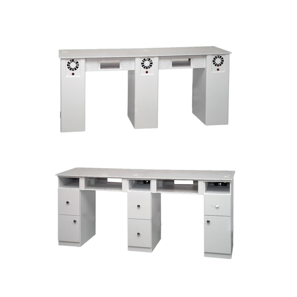 Nail Table White Double - G2BLU with Nail Fans Diamond Nail Supplies