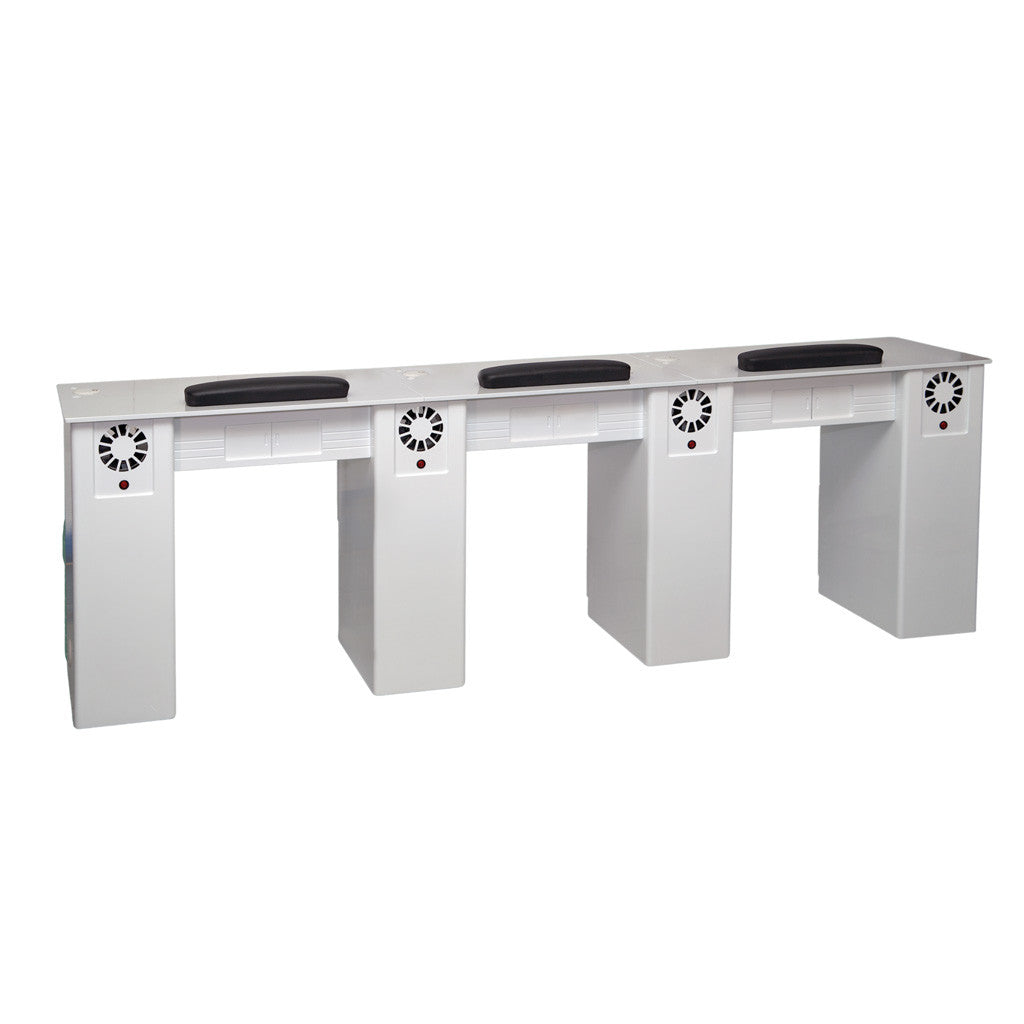 Nail Table White Triple - G3BLU with Nail Fans Diamond Nail Supplies