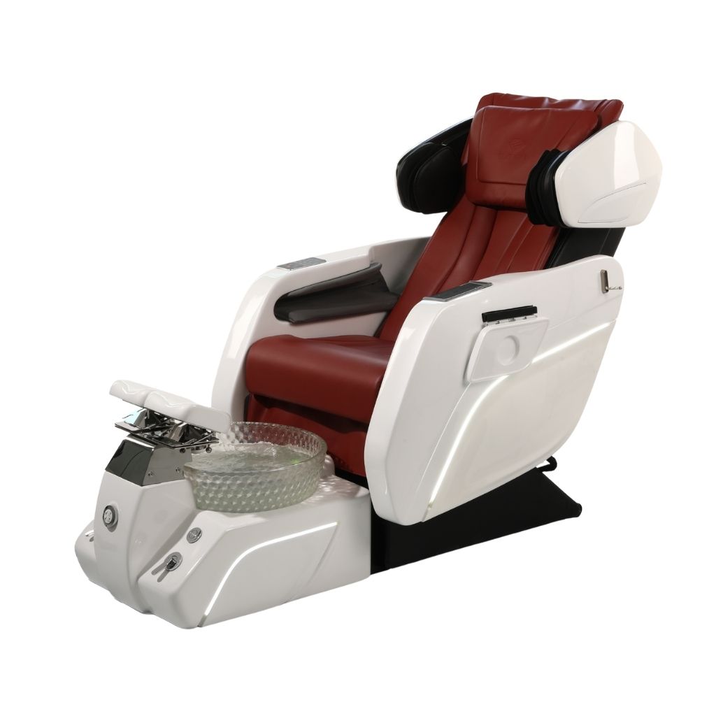 Pedicure Spa Chair - Luxe (White | Burgundy | White)