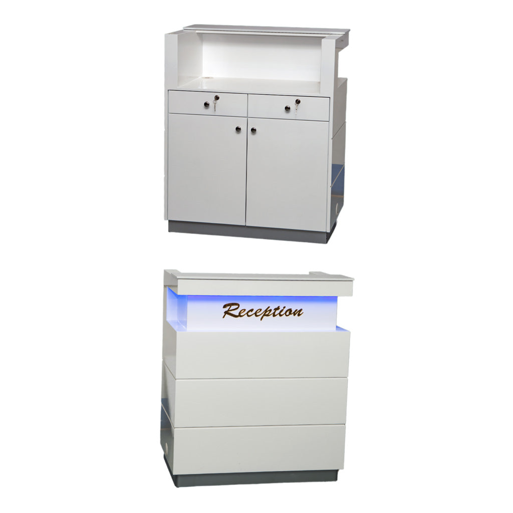 Reception Desk - Rectangle White with Lights