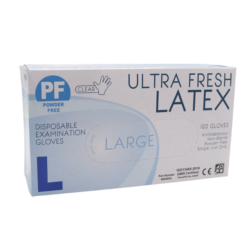 Ultra Fresh Latex Gloves White PF Large