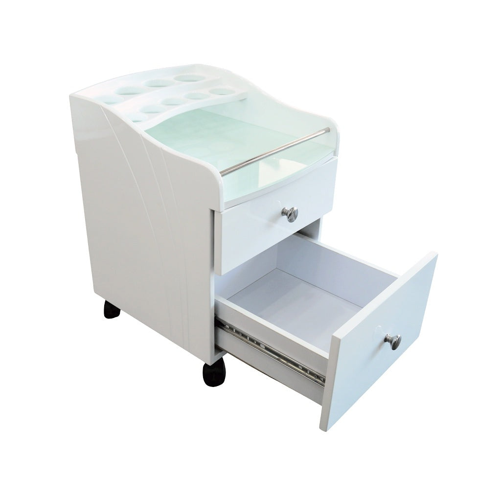 Pedicure Trolley White - AC8S 1 Bar Curved Pedicure Trolley