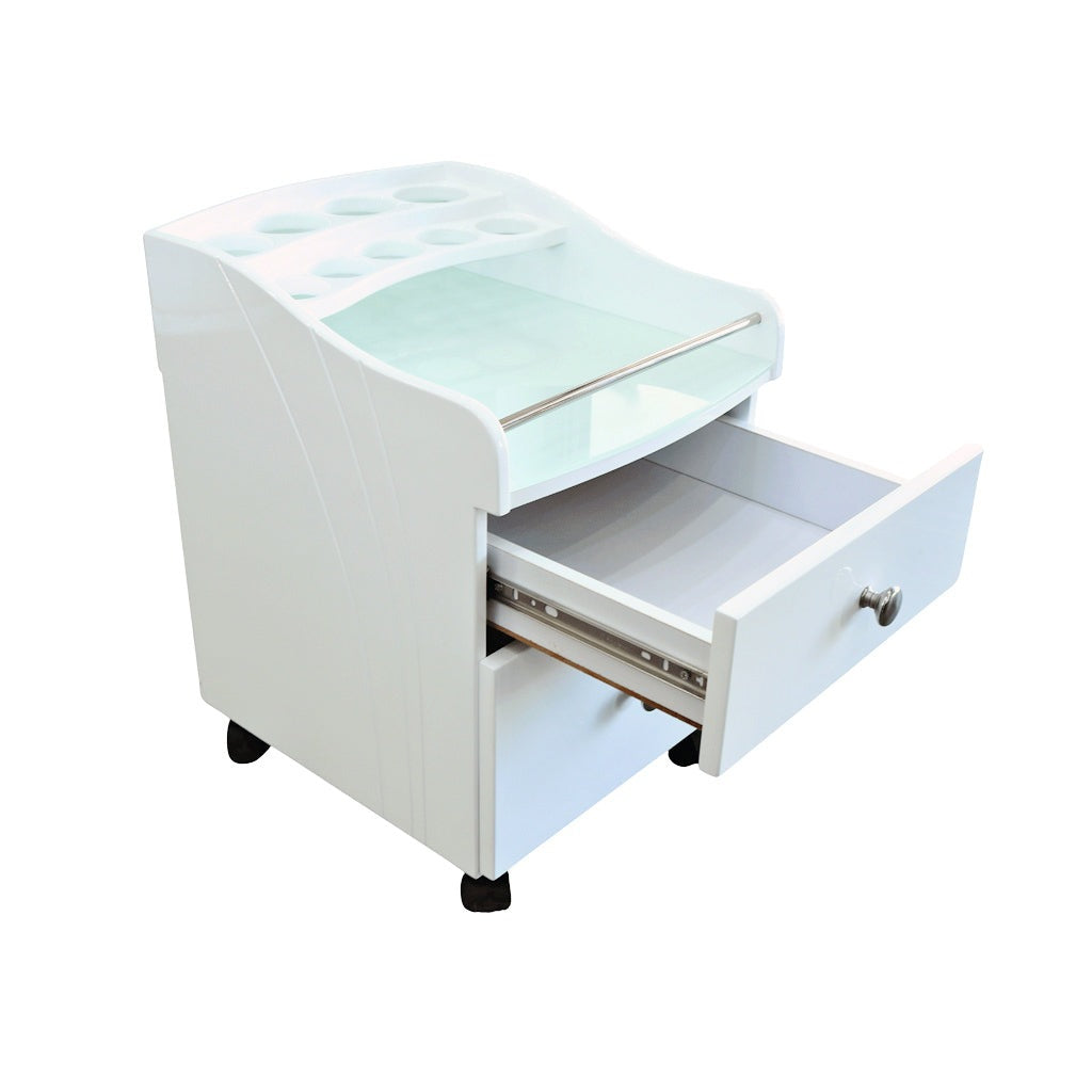Pedicure Trolley White - AC8S 1 Bar Curved Pedicure Trolley