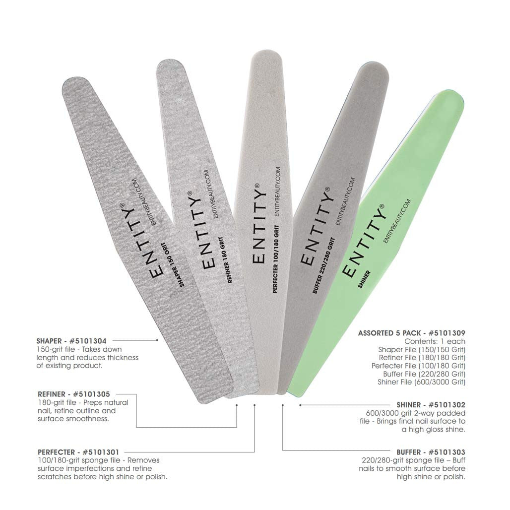 Files - 5 Pack Kite Shiner,Perfecter, Shaper, Refiner And Buffer Diamond Nail Supplies