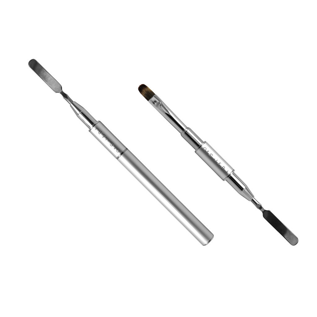 Silver Metal Short Gel Spatula & Gel Brush #10 Diamond Nail Supplies