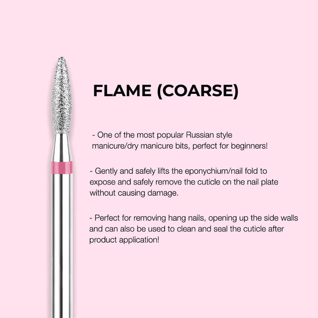Drill Bit Flame Shape Coarse Silver 3/32" Diamond Nail Supplies