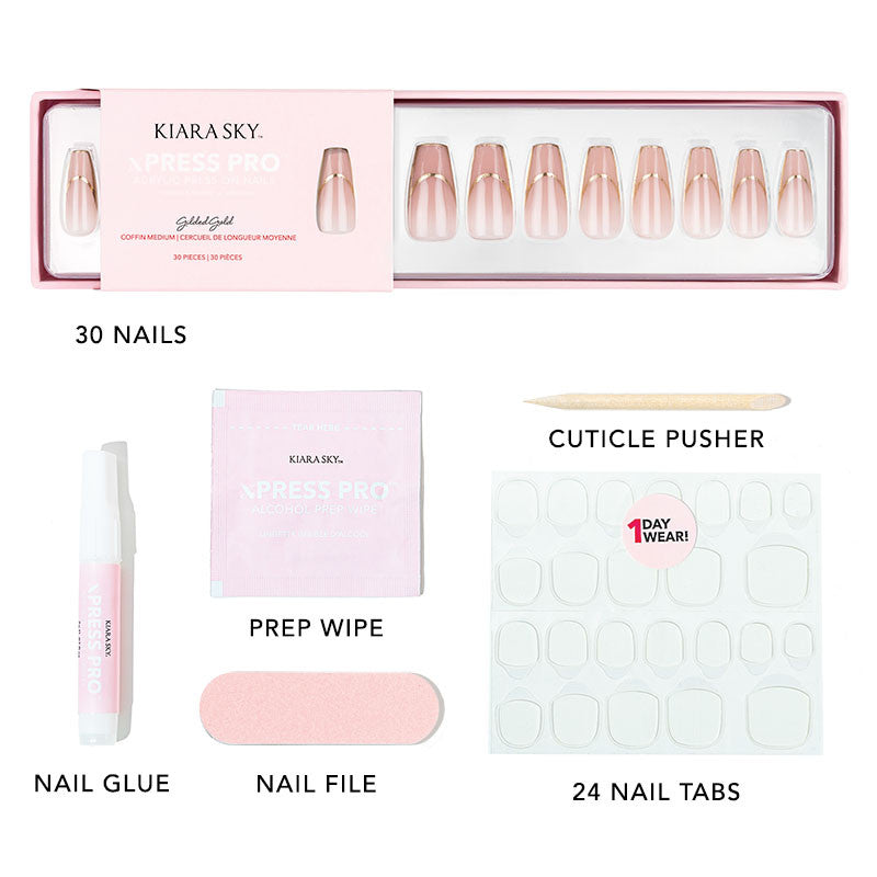 xPress Pro Press-On Nail Tips - XPCM06 Gilded Gold Diamond Nail Supplies