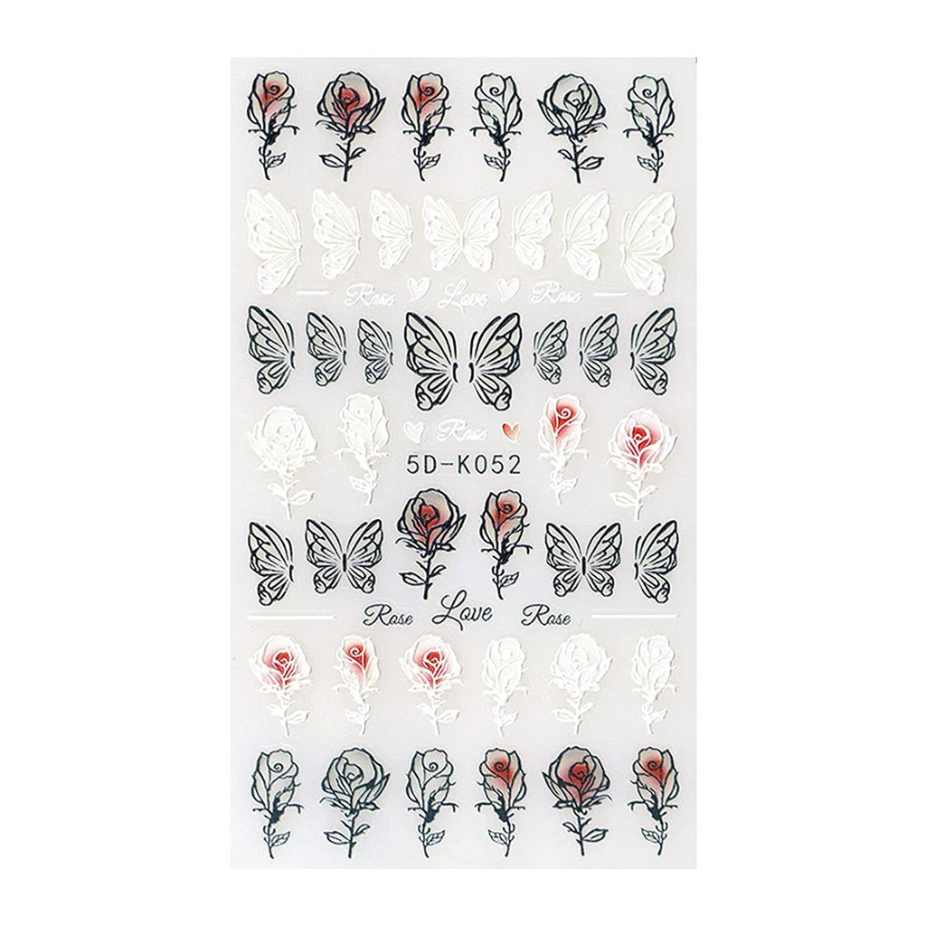 Nail Stickers 5D - Butterfly, Rose Diamond Nail Supplies