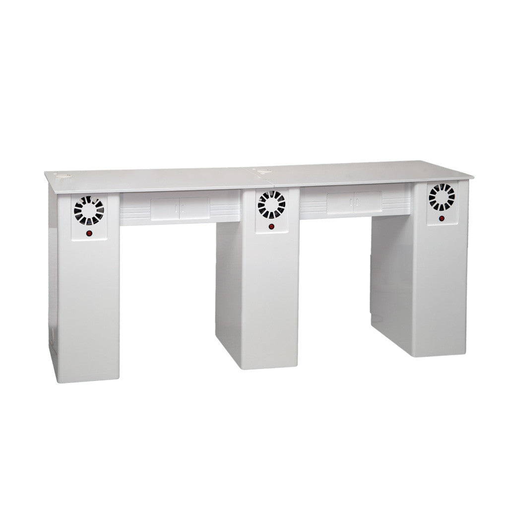 Nail Table White Double - G2BLU with Nail Fans Diamond Nail Supplies