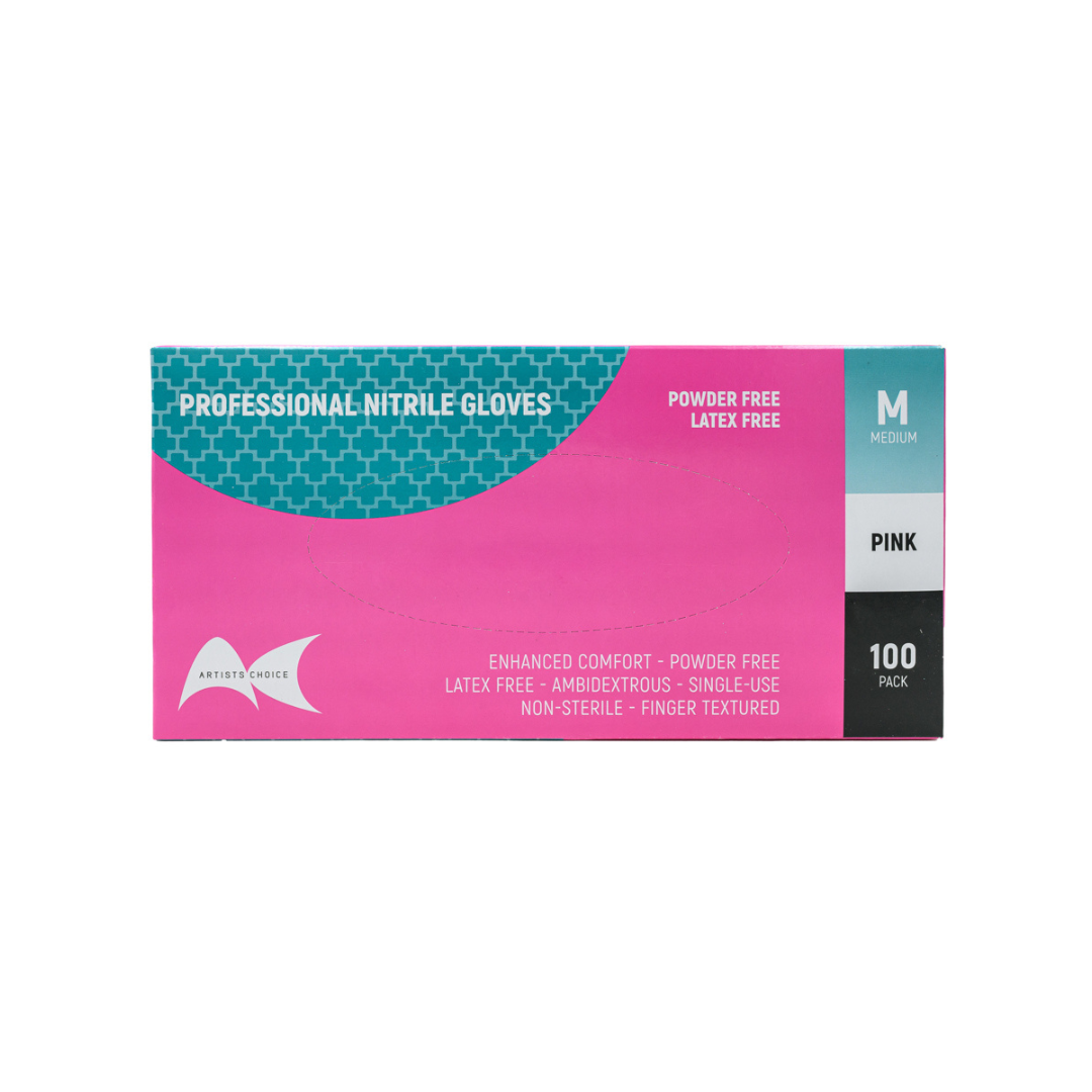 Nitrile Gloves - Powder Free Pink Medium 100pc
