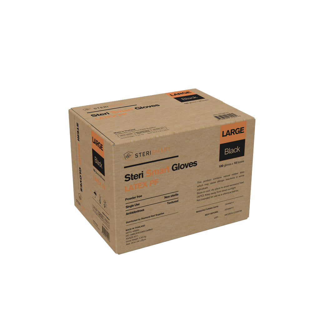 Latex Gloves - Powder Free Black 1000pc (Carton) - Large