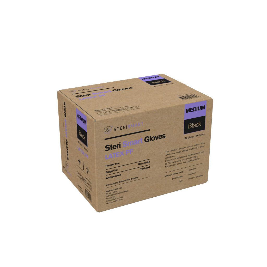 Latex Gloves - Powder Free Black 1000pc (Carton) - Medium