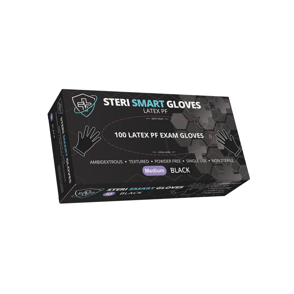 Latex Gloves - Powder Free Black 1000pc (Carton) - Medium