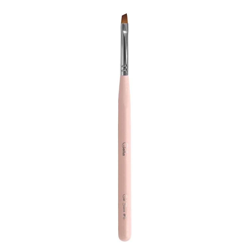Pink Wooden Brush Nylon Bristles - Gel Slant #6