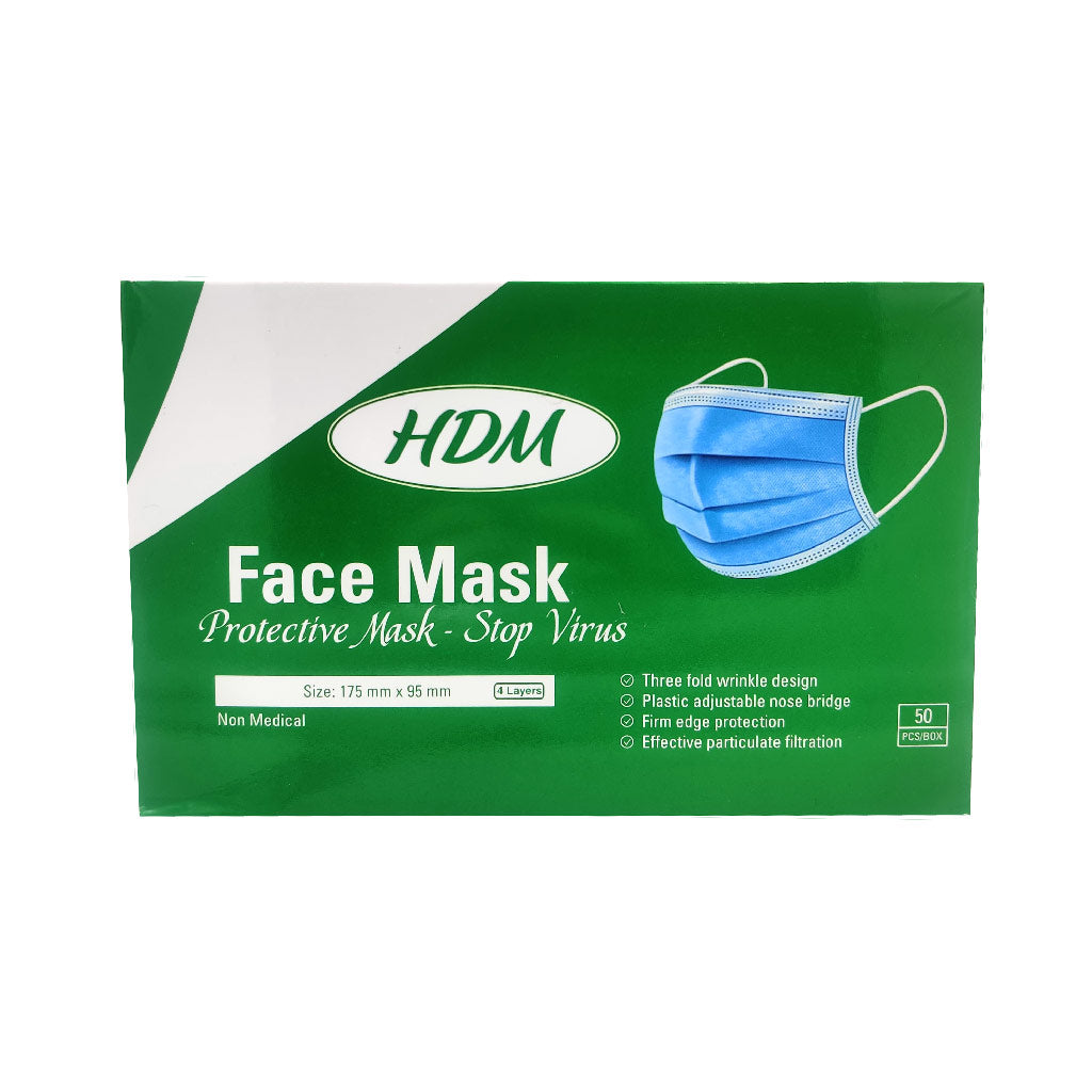 HDM Face Mask 4 Ply 50pc Blue