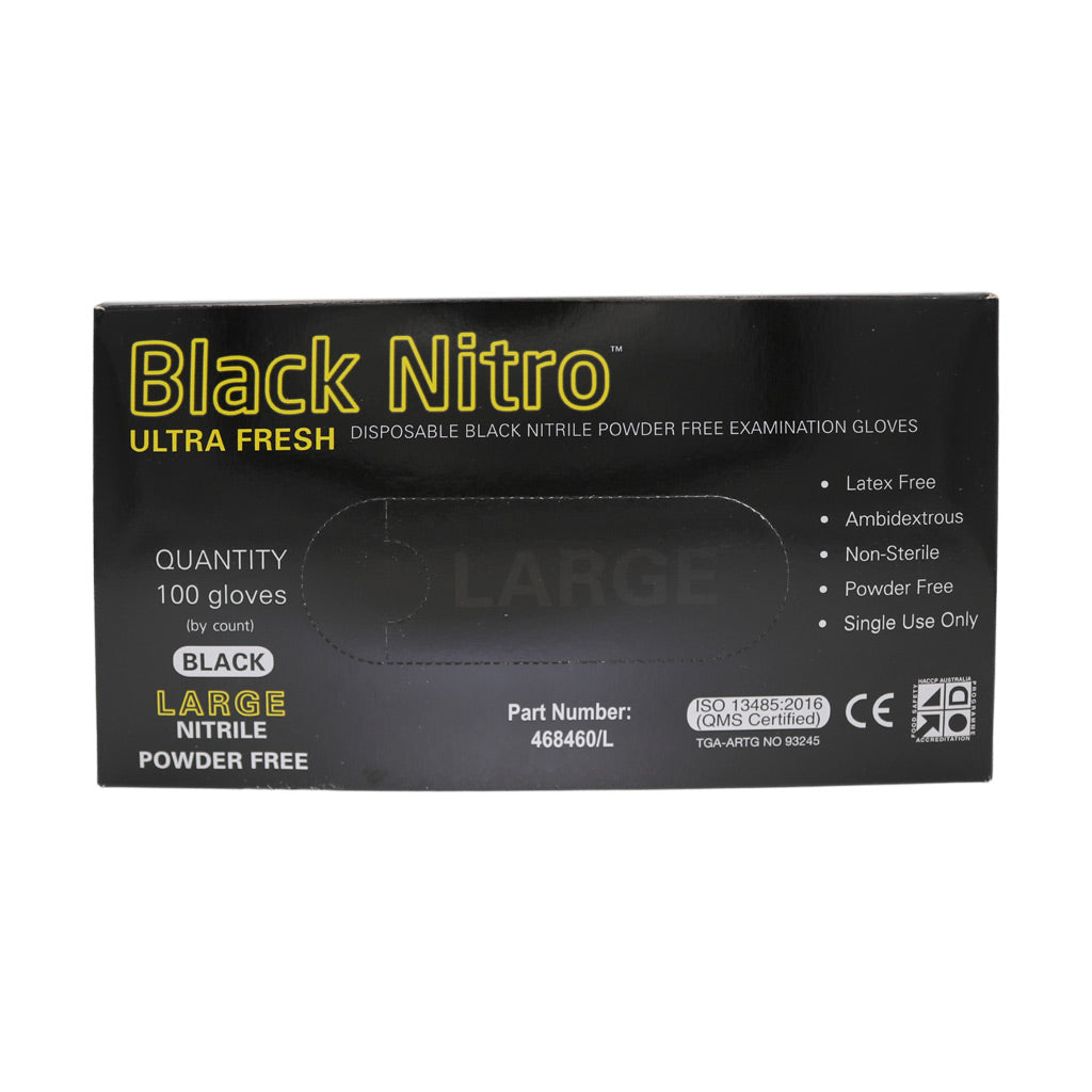 Black Nitro Nitrile Gloves Large Black PF