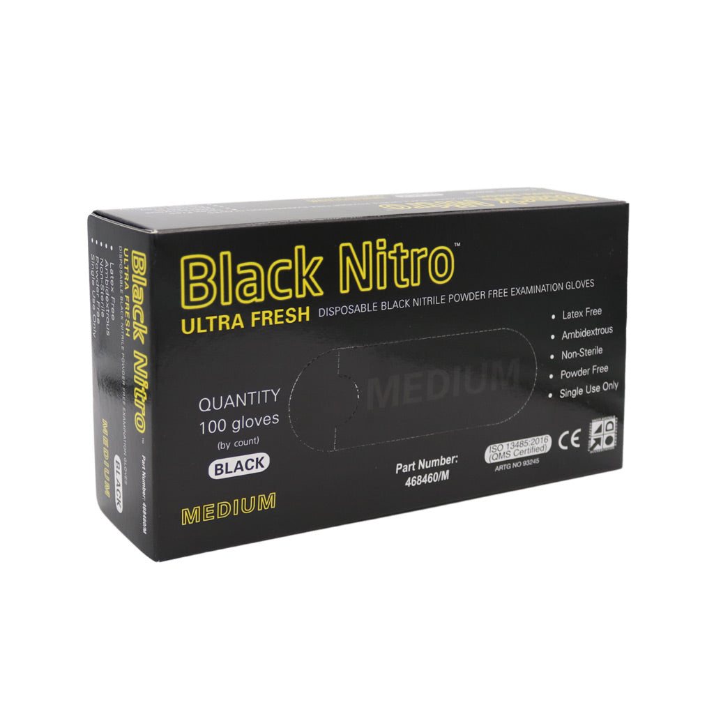 Black Nitro Nitrile Gloves Medium Black PF