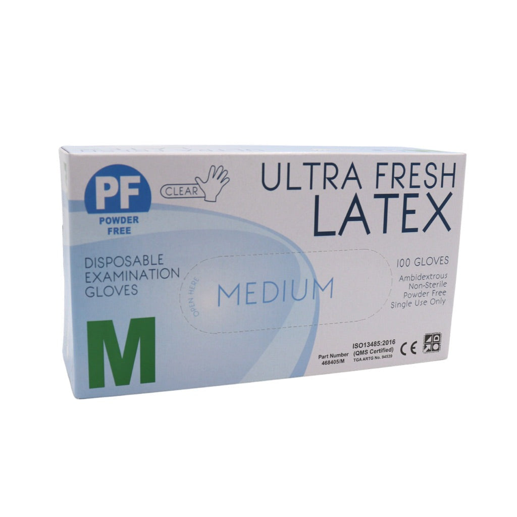 Ultra Fresh Latex Gloves White PF Medium
