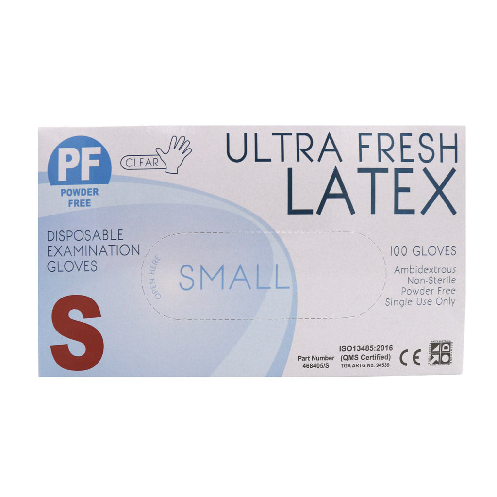 Ultra Fresh Latex Gloves White PF Small